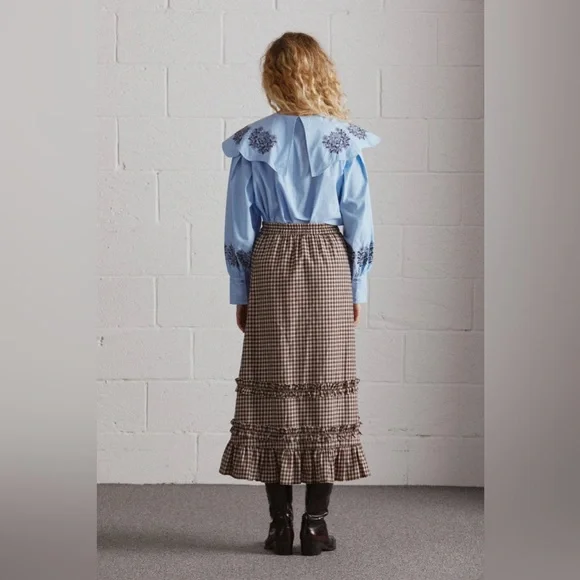 DAMSON MADDER Rina Ruffle Skirt in Chocolate Check UK 12 / US 8 - Picture 3 of 16